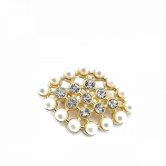 Stone and Pearl Gold Color Metal Brooch BRS0034