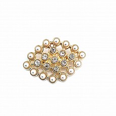 Stone and Pearl Gold Color Metal Brooch BRS0035