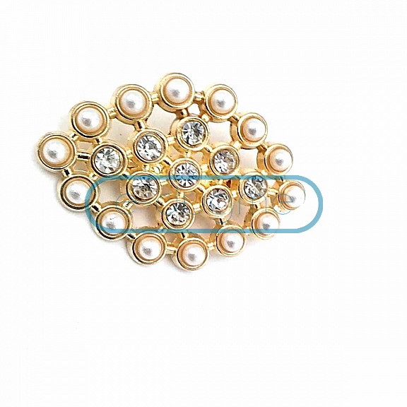 Stone and Pearl Gold Color Metal Brooch BRS0035