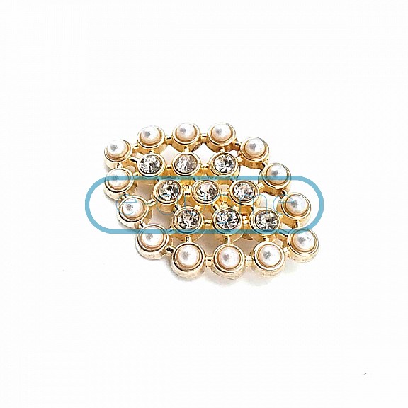 Stone and Pearl Gold Color Metal Brooch BRS0035