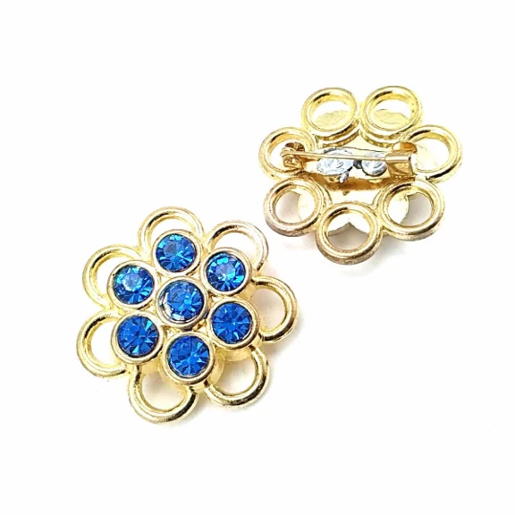 Taşlı Renkli Taşlı Altın Renk Metal Broş BRS0036