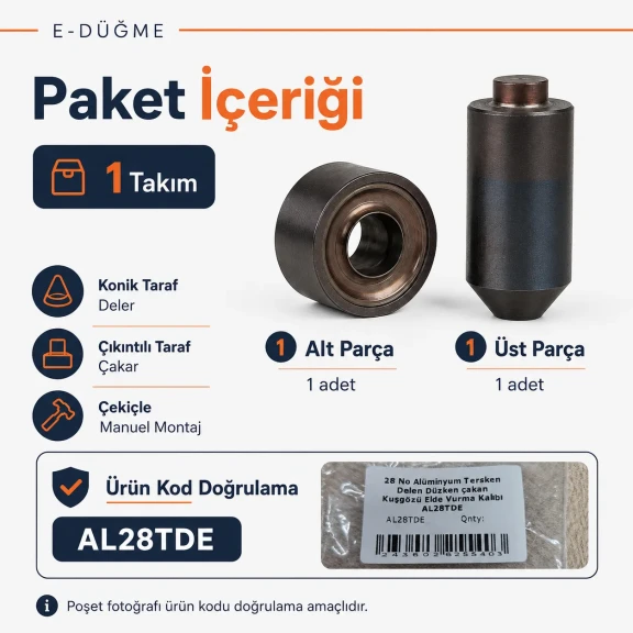 28 No Alüminyum Kuşgözü Elde Vurma Kalıbı 12,5 mm Delme ve Çakma Aparatı