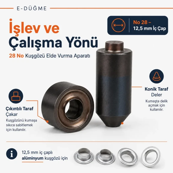 28 No Alüminyum Kuşgözü Elde Vurma Kalıbı 12,5 mm Delme ve Çakma Aparatı