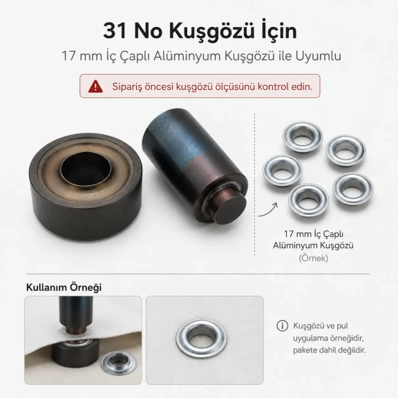 31 No Alüminyum Kuşgözü Elde Vurma Kalıbı 17 mm Delme ve Çakma Aparatı - Pratik kullanım için alüminyum malzeme ile