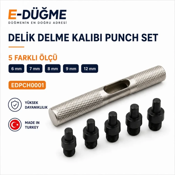 Delik Delme Kalıbı Punch Set 6 mm 7 mm 8 mm 9 mm 12 mm - E-Düğme Tekstil Aksesuarları