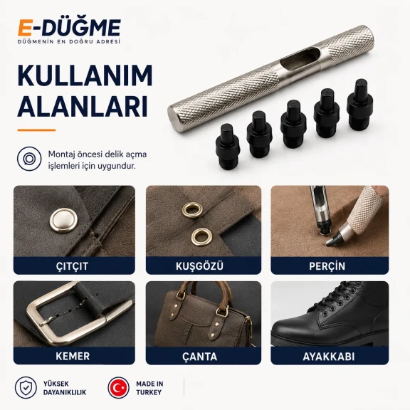 Delik Delme Kalıbı Punch Set 6 mm 7 mm 8 mm 9 mm 12 mm - E-Düğme Tekstil Aksesuarları