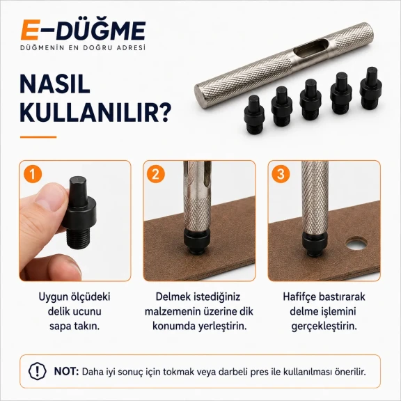 Delik Delme Kalıbı Punch Set 6 mm 7 mm 8 mm 9 mm 12 mm - E-Düğme Tekstil Aksesuarları