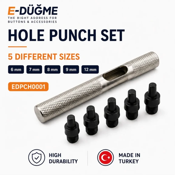 Delik Delme Kalıbı Punch Set 6 mm 7 mm 8 mm 9 mm 12 mm - E-Düğme Tekstil Aksesuarları