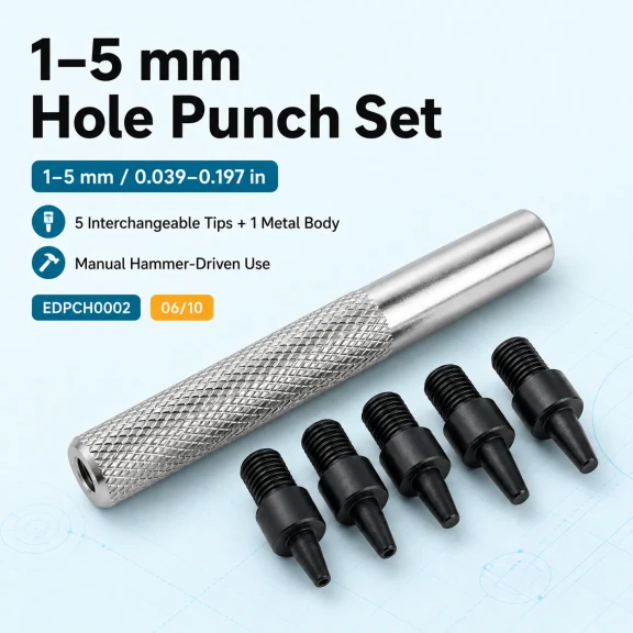 Hole Punch Set with Interchangeable Tips 1-5 mm for Leather and Fabric Accessories