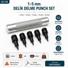 Delik Delme Punch Set 1 mm 2 mm 3 mm 4 mm 5 mm Değiştirilebilir Uçlu EDPCH0002