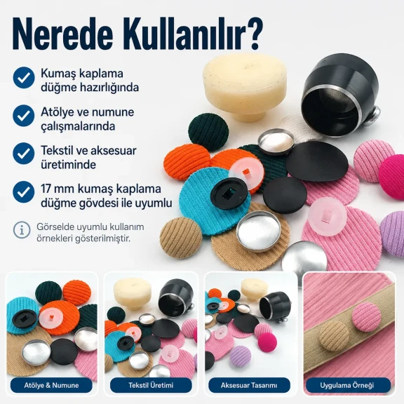 28 boy 17 mm kumaş kaplama kumaş kesim kalıbı, düğme üretiminde kumaşın doğru ölçüde kesilmesi için ideal yardımcı ekipman