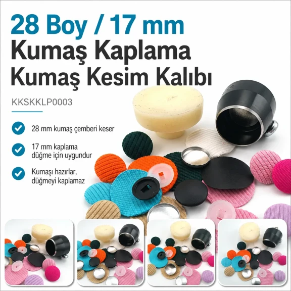 28 boy 17 mm kumaş kaplama kumaş kesim kalıbı, düğme üretiminde kumaşın doğru ölçüde kesilmesi için ideal yardımcı ekipman