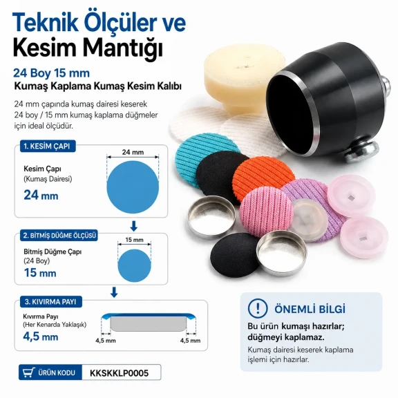 24 boy 15 mm kumaş kaplama kumaş kesim kalıbı, kumaş kaplama düğmeler için doğru ölçüde kesim sağlayan yardımcı ekipman