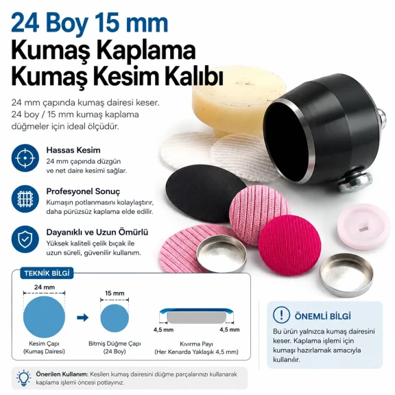 24 boy 15 mm kumaş kaplama kumaş kesim kalıbı, kumaş kaplama düğmeler için doğru ölçüde kesim sağlayan yardımcı ekipman