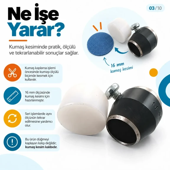 16 Boy 16 mm kumaş kaplama düğme için kumaş kesim kalıbı