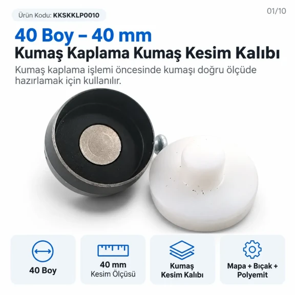 40 Boy 40 mm kumaş kaplama düğme için kumaş kesim kalıbı