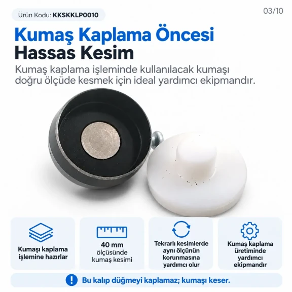 40 Boy 40 mm kumaş kaplama düğme için kumaş kesim kalıbı