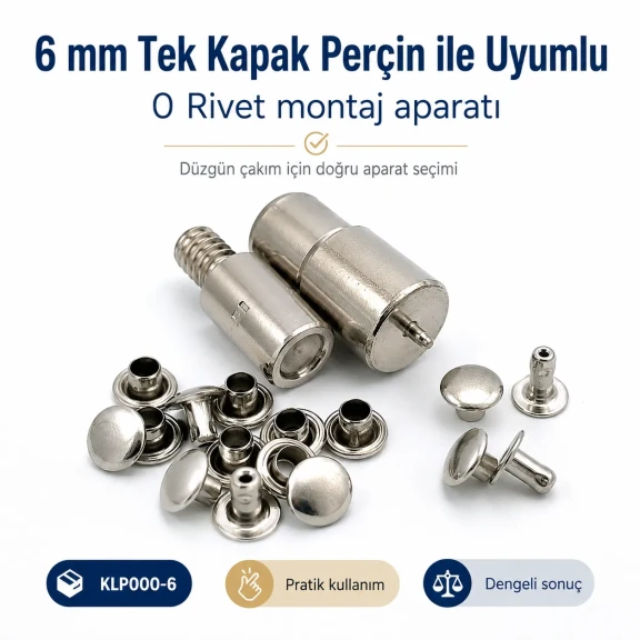 0 Tek Kapaklı Perçin Montaj Aparatı – 6 mm Perçin Çakma Kalıbı KLP000-6, çelik malzeme ile dayanıklı ve profesyonel montaj