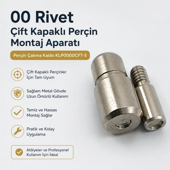 00 Çift Kapaklı 5 mm Perçin Montaj Aparatı - 5 mm Çift Perçin Çakma Kalıbı KLP0000CFT-5, çelik malzemeden üretilmiş, cüzdan