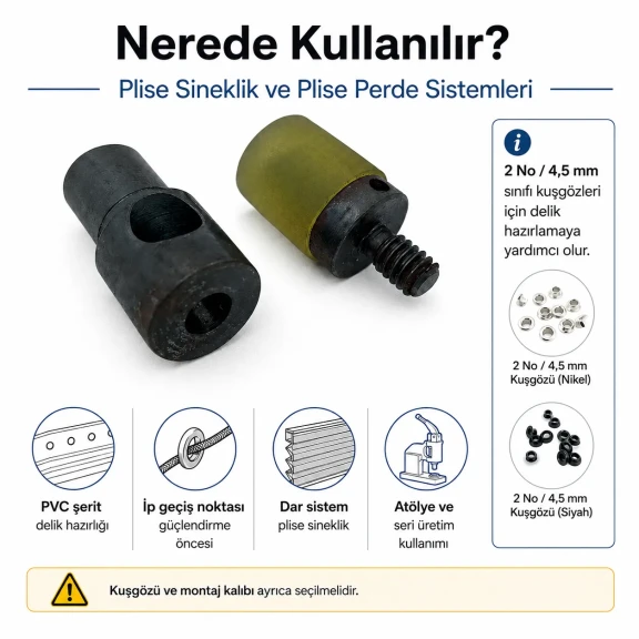 2 No 4,5 mm Plise Sineklik Kuşgözü Delik Açma Kalıbı, Hassas Delik Hazırlama Aparatı, Kumaş, Deri ve Aksesuar Uygulamaları