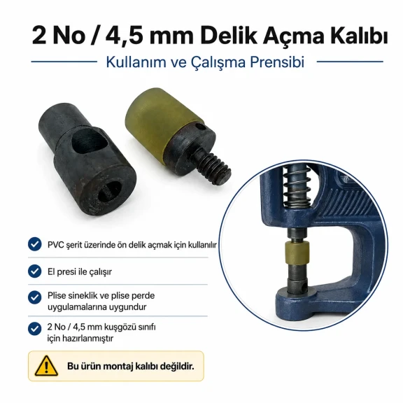 2 No 4,5 mm Plise Sineklik Kuşgözü Delik Açma Kalıbı, Hassas Delik Hazırlama Aparatı, Kumaş, Deri ve Aksesuar Uygulamaları