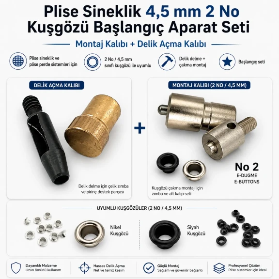 Pleated Screen Eyelet Setting and Hole-Punch Die Starter Set for 4.5 mm / 0.177 in Eyelets, Custom hole-punch die for PVC