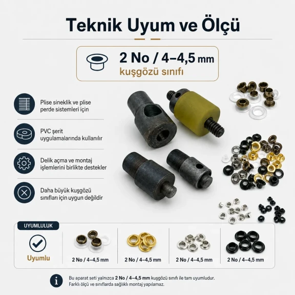 2 No 4,5 mm Plise Sineklik Kuşgözü Delme ve Montaj Kalıbı Profesyonel Seti