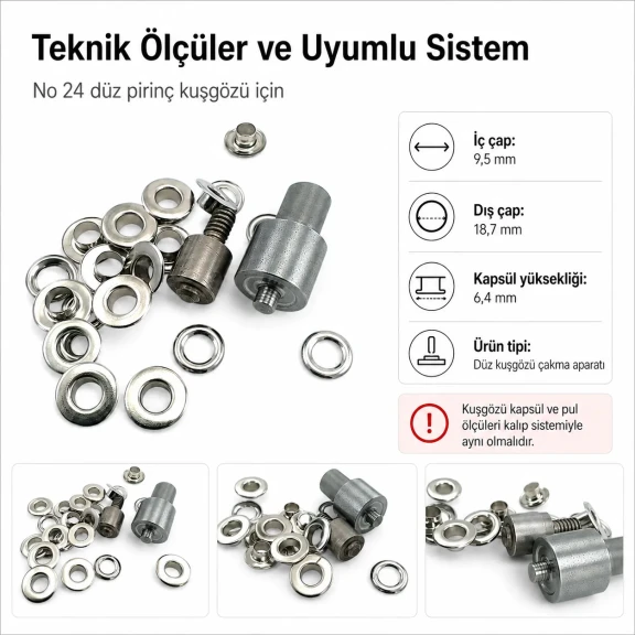 Düz Kuşgözü No 24 Çakma Aparatı - 9,5 mm Pirinç Kuşgözü Montaj Kalıbı