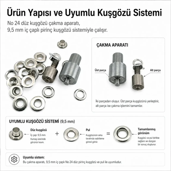 Düz Kuşgözü No 24 Çakma Aparatı - 9,5 mm Pirinç Kuşgözü Montaj Kalıbı
