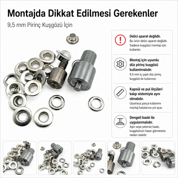Düz Kuşgözü No 24 Çakma Aparatı - 9,5 mm Pirinç Kuşgözü Montaj Kalıbı