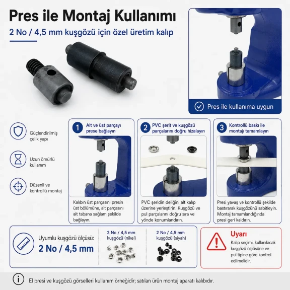 2 No Plise Sineklik Kuşgözü Montaj Kalıbı 4,5 mm Çelik KLP0002Sin - Çanta, Ayakkabı ve Aksesuar Uygulamaları İçin