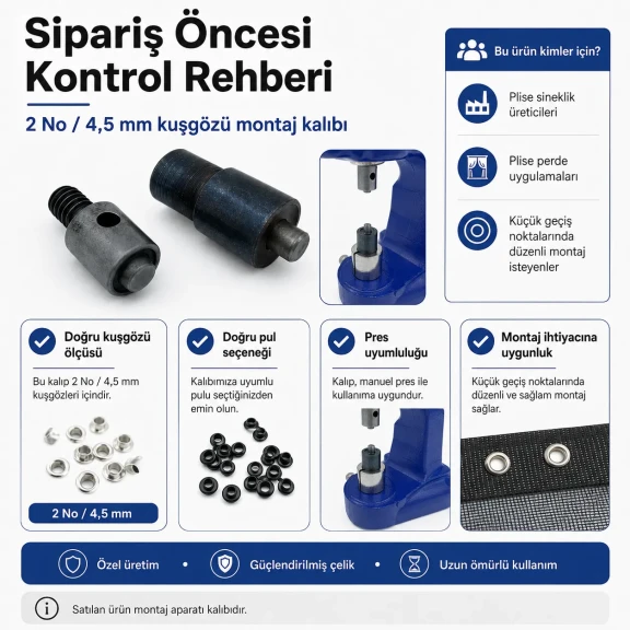 2 No Plise Sineklik Kuşgözü Montaj Kalıbı 4,5 mm Çelik KLP0002Sin - Çanta, Ayakkabı ve Aksesuar Uygulamaları İçin