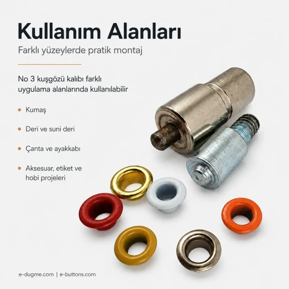 3 No Kuşgözü Kalıbı - İç Çap 5 mm - 5,6 mm Kuşgözü Çakma Aparatı KLP0003