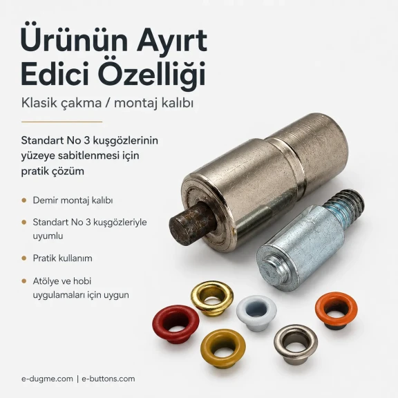 3 No Kuşgözü Kalıbı - İç Çap 5 mm - 5,6 mm Kuşgözü Çakma Aparatı KLP0003