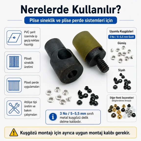 Custom 5 mm hole-punch die for pleated screen eyelets, suitable for fabric, leather, and wood preparation