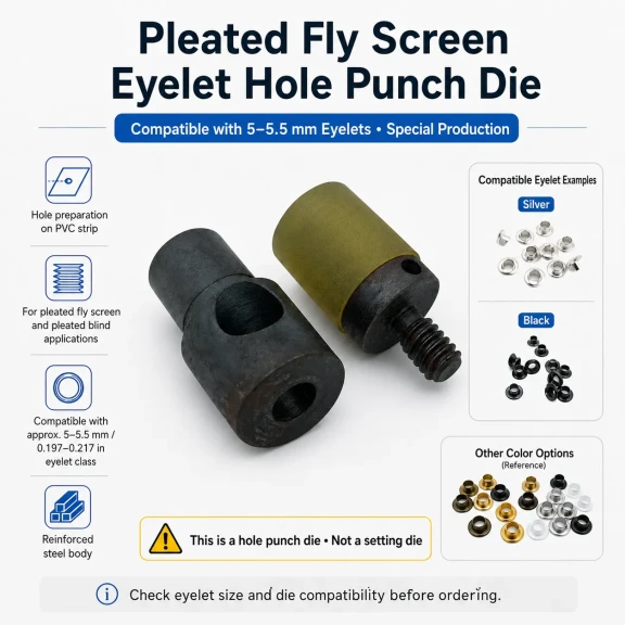 Custom 5 mm hole-punch die for pleated screen eyelets, suitable for fabric, leather, and wood preparation