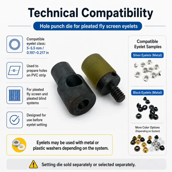Custom 5 mm hole-punch die for pleated screen eyelets, suitable for fabric, leather, and wood preparation