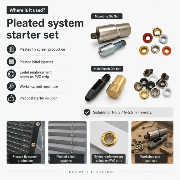 Pleated Screen Eyelet Setting and Hole-Punch Die Starter Set for 5-5.5 mm Eyelets, Custom PVC Strip Punch Die, Heat-Treated
