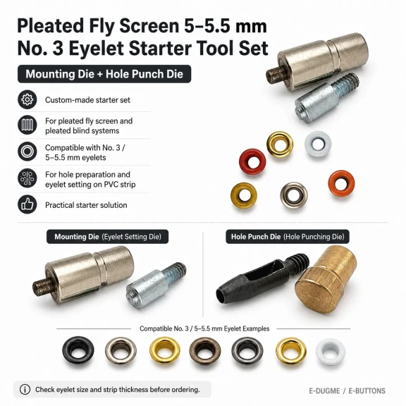 Pleated Screen Eyelet Setting and Hole-Punch Die Starter Set for 5-5.5 mm Eyelets, Custom PVC Strip Punch Die, Heat-Treated