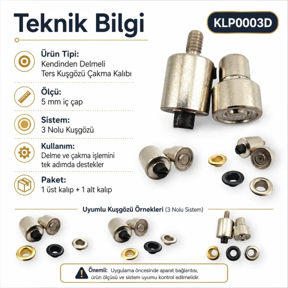 3 Nolu Kuşgözü Kalıbı 5 mm Kendinden Delmeli Ters Kuşgözü Çakma Kalıbı KLP0003D