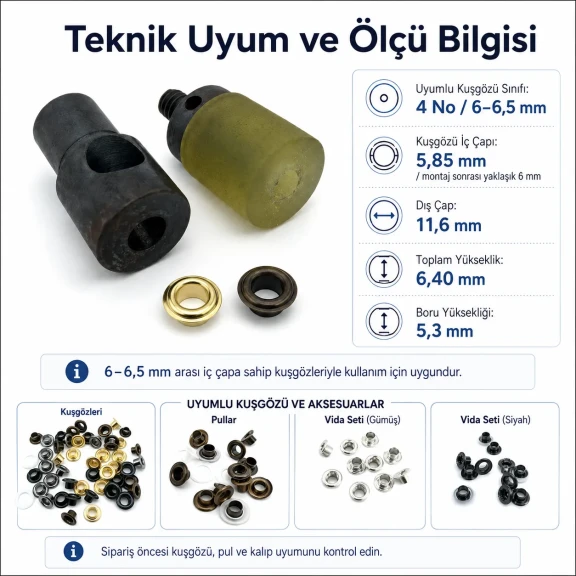 Custom 6 mm hole-punch die for pleated screen eyelets with 6-6.5 mm inner diameters, suitable for leather, fabric, and