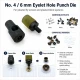 Custom 6 mm hole-punch die for pleated screen eyelets with 6-6.5 mm inner diameters, suitable for leather, fabric, and