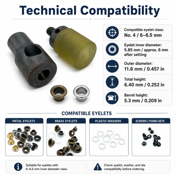 Custom 6 mm hole-punch die for pleated screen eyelets with 6-6.5 mm inner diameters, suitable for leather, fabric, and
