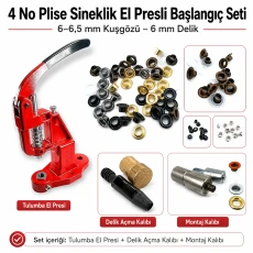 Pleated Screen Eyelet Punch, Setting Die and Manual Hand Press Starter Set for 6–6.5 mm / 0.236–0.256 in Eyelets KLP00040SinSETMPr