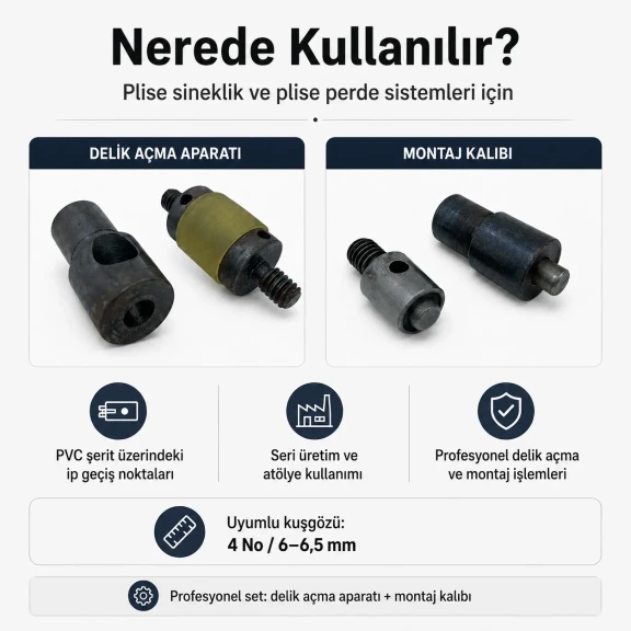 4 No Plise Sineklik Kuşgözü Delme ve Montaj Kalıbı Seti, 6 mm çapında delik açma ve montaj işlemleri için özel tasarım