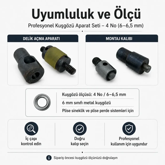4 No Plise Sineklik Kuşgözü Delme ve Montaj Kalıbı Seti, 6 mm çapında delik açma ve montaj işlemleri için özel tasarım