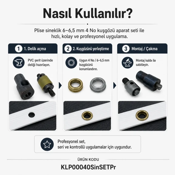 4 No Plise Sineklik Kuşgözü Delme ve Montaj Kalıbı Seti, 6 mm çapında delik açma ve montaj işlemleri için özel tasarım