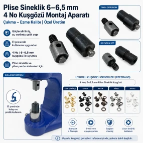 4 No Plise Sineklik Kuşgözü Montaj Kalıbı 6–6,5 mm Özel Üretim Isıl İşlemli Çelik KLP0004Sin
