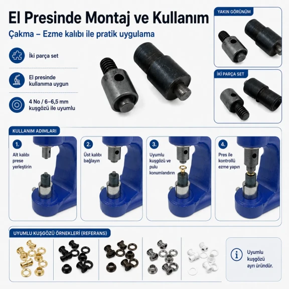 4 No Plise Sineklik Kuşgözü Montaj Kalıbı 6–6,5 mm Özel Üretim Isıl İşlemli Çelik