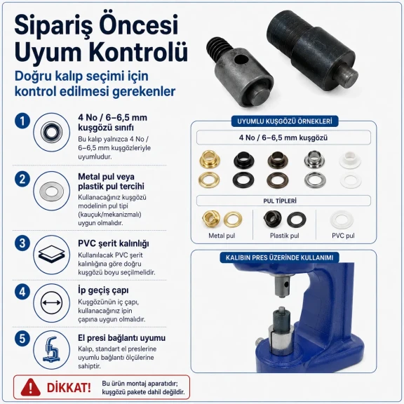 4 No Plise Sineklik Kuşgözü Montaj Kalıbı 6–6,5 mm Özel Üretim Isıl İşlemli Çelik